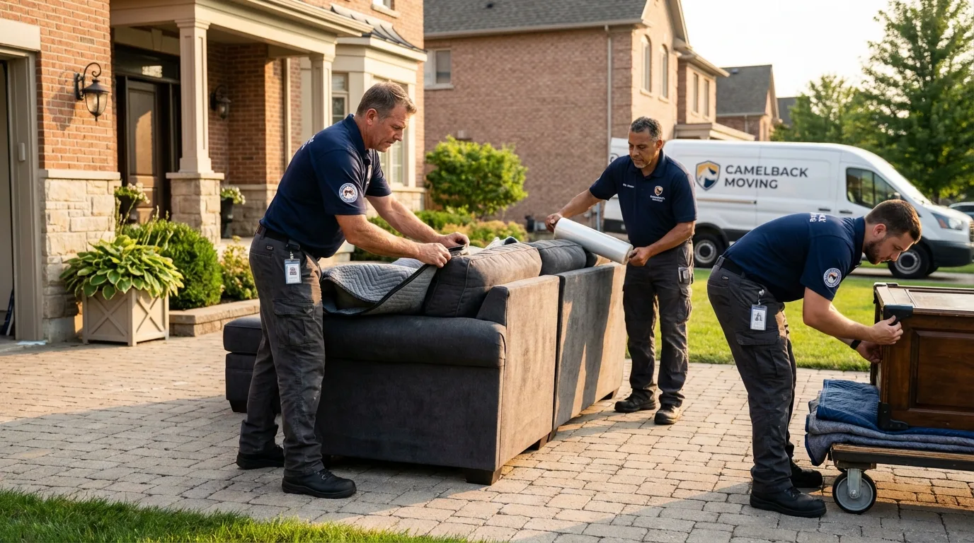 Large estate moving crew wrapping furniture in Marcus, IA
